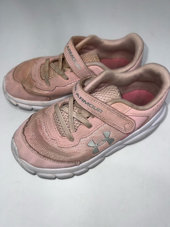 Under Armour Other - Under Armour Kids Pink and White Hook-and-Loop Sneakers size 10